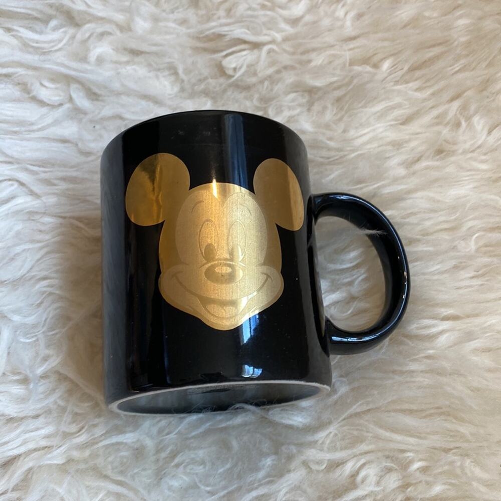 Disney Mickey Mouse Mug Black w/ Gold Foil EUC OS Shiny Home Dining Kitchen